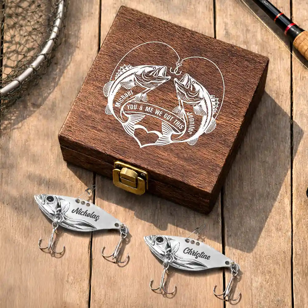 customized fishing lure Personalized for Dad, Custom Engraved Lure, Father's Day Gift, Fisherman Gift, Fishing Lover Gift with Wooden Box You And Me We Got