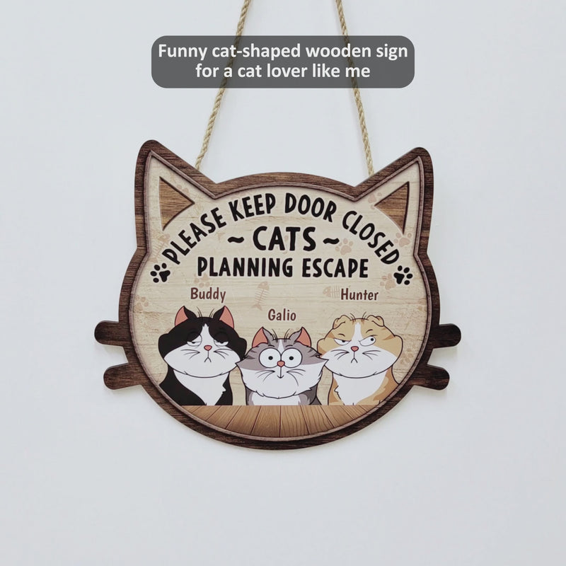 Cats Planning Escape - Gift For Cat Lovers - Personalized Custom Shaped Wood Sign