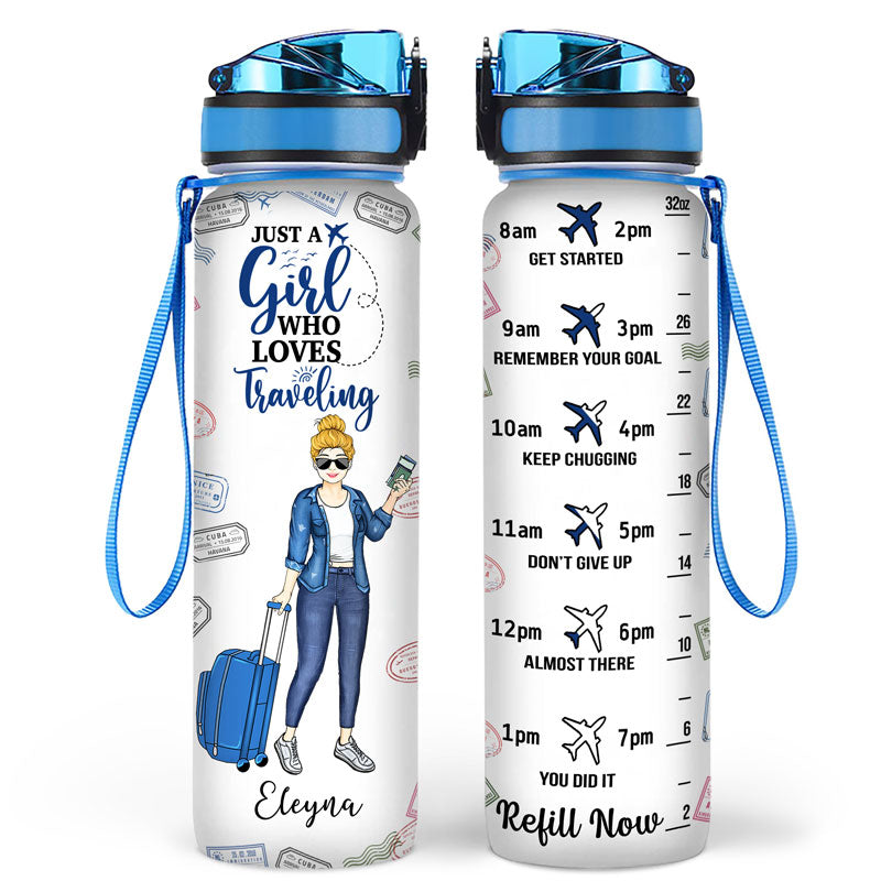 Just A Girl Boy Who Loves Traveling Cruising - Gift For Travel Lovers - Personalized Custom Water Tracker Bottle