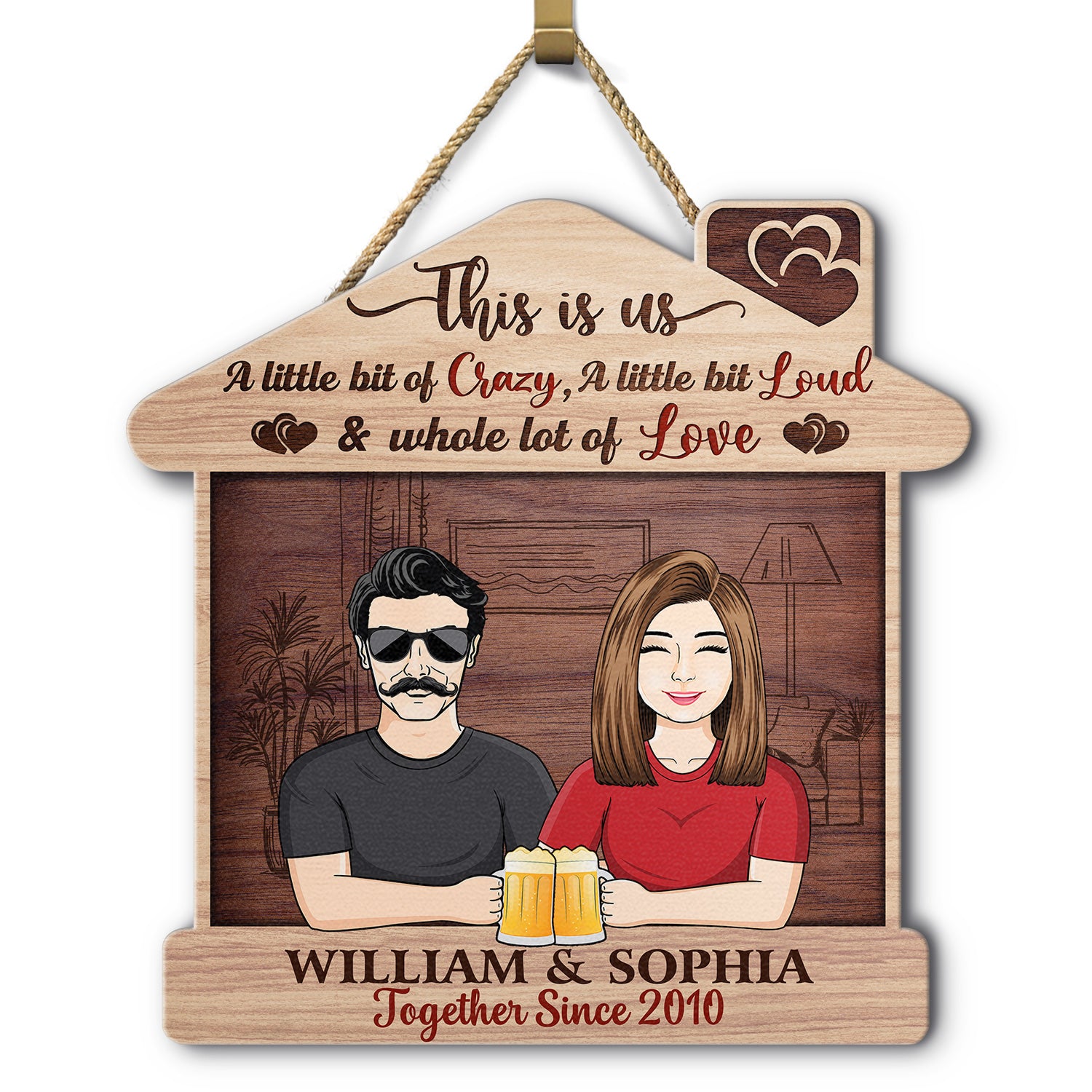 Family Couple This Is Us A Little Bit Of Crazy - Gift For Couples - Personalized Custom Shaped Wood Sign