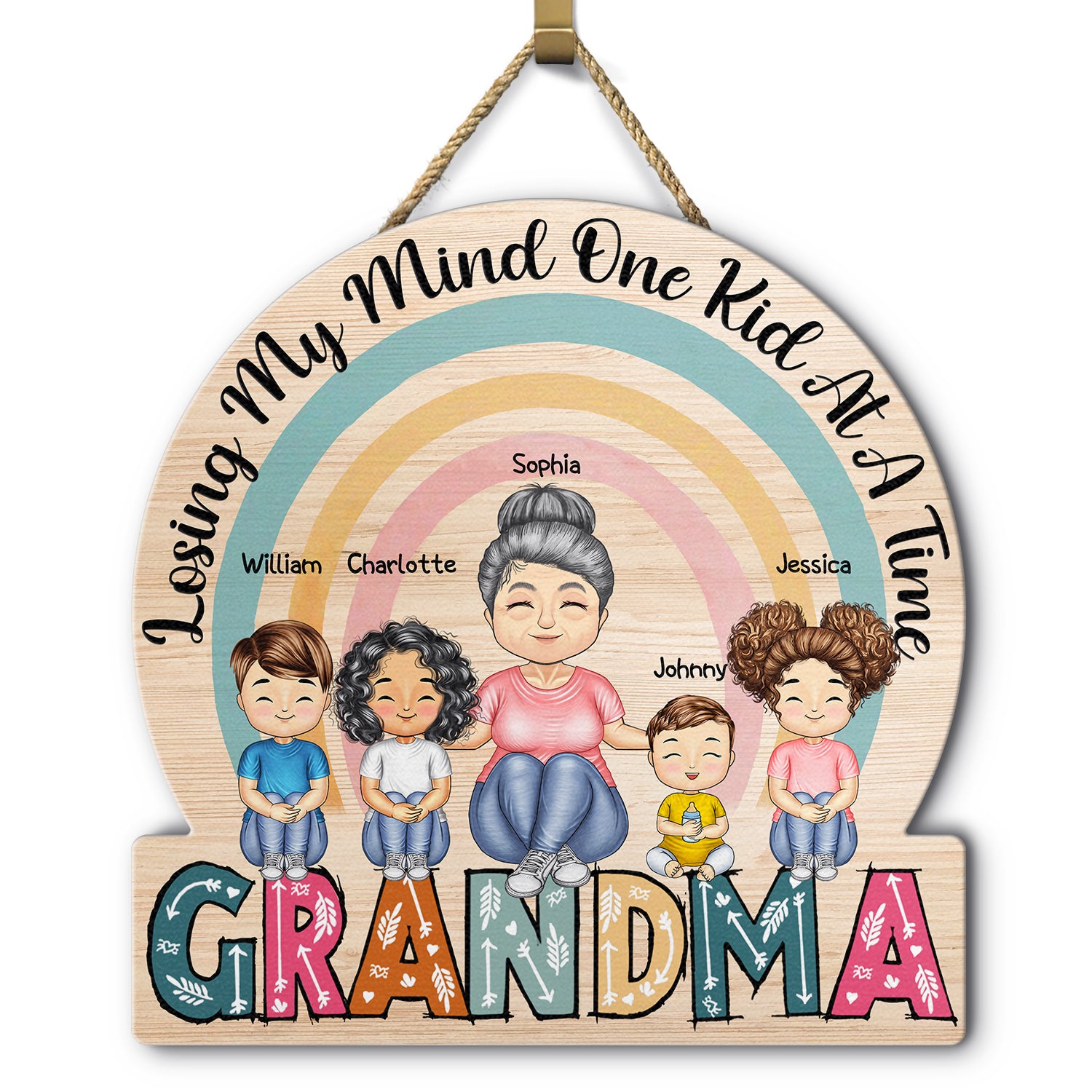 Losing My Mind One Kid At A Time - Birthday, Loving Gift For Mom, Mother, Grandma, Grandmother - Personalized Custom Shaped Wood Sign