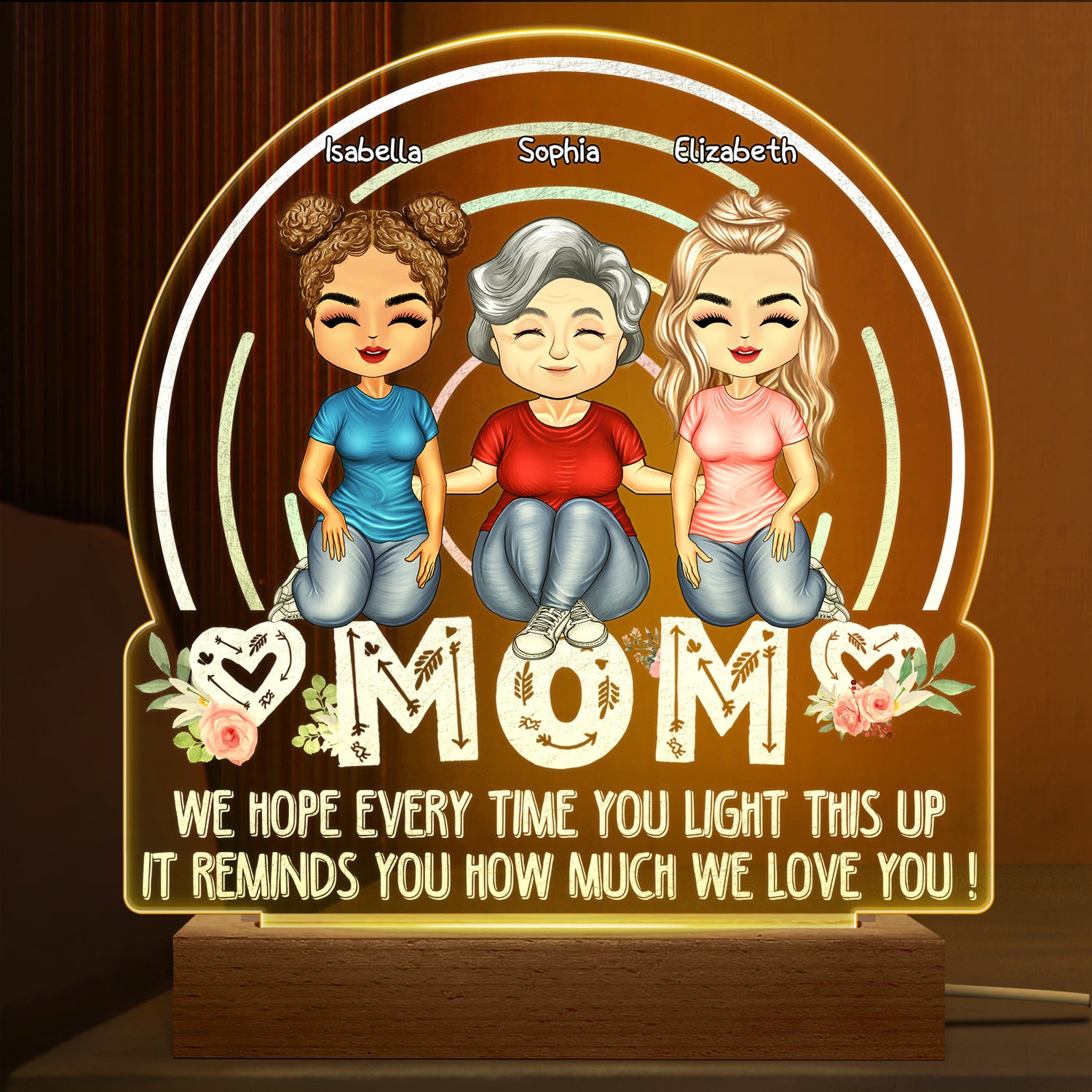 We Hope Every Time You Light This Up - Birthday, Loving Gift For Mom, Mother, Grandma, Grandmother - Personalized Custom 3D Led Light Wooden Base