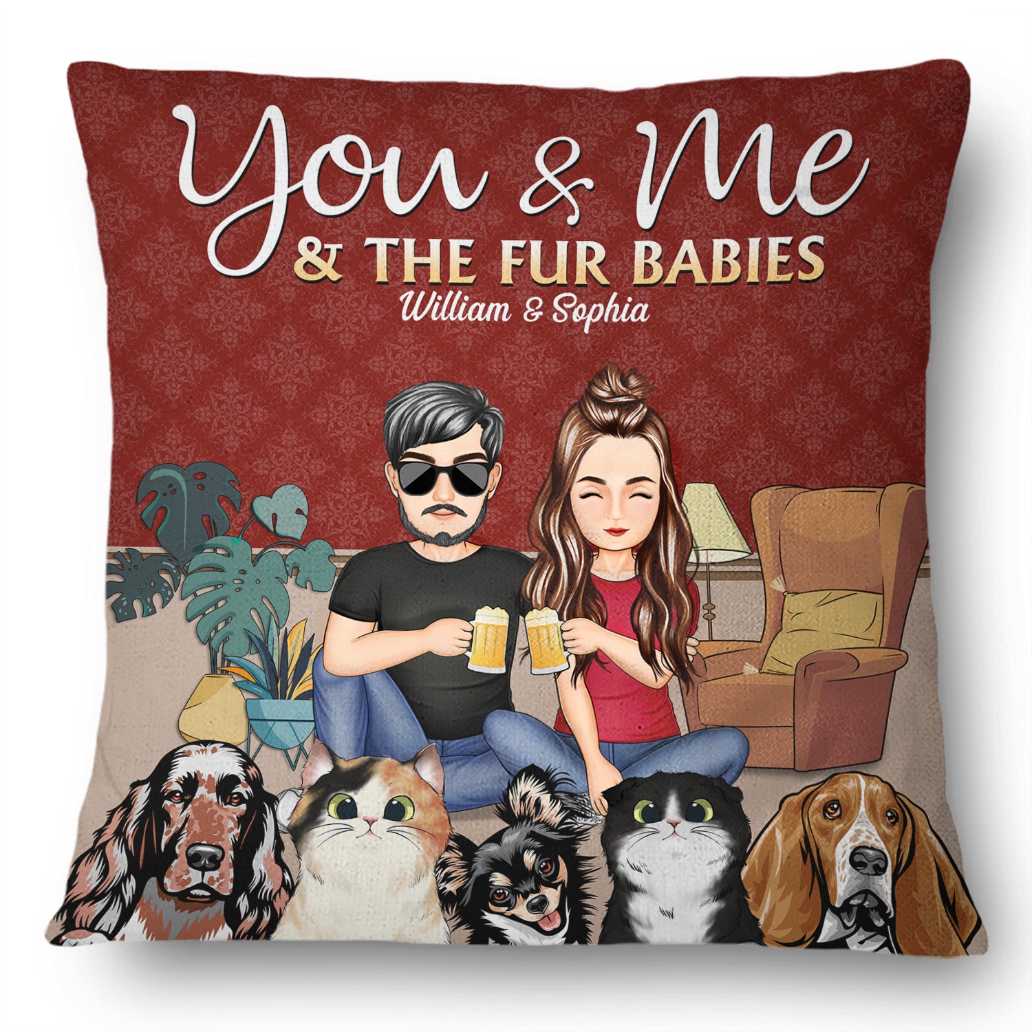 You & Me And The Dogs Cats Fur Babies - Home Decor Gift For Family, Couple, Pet Lovers - Personalized Custom Pillow