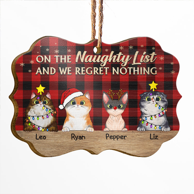 On The Naughty List Flannel Christmas Cat - Christmas Gift For Cat Lovers - Personalized Custom Wooden Ornament