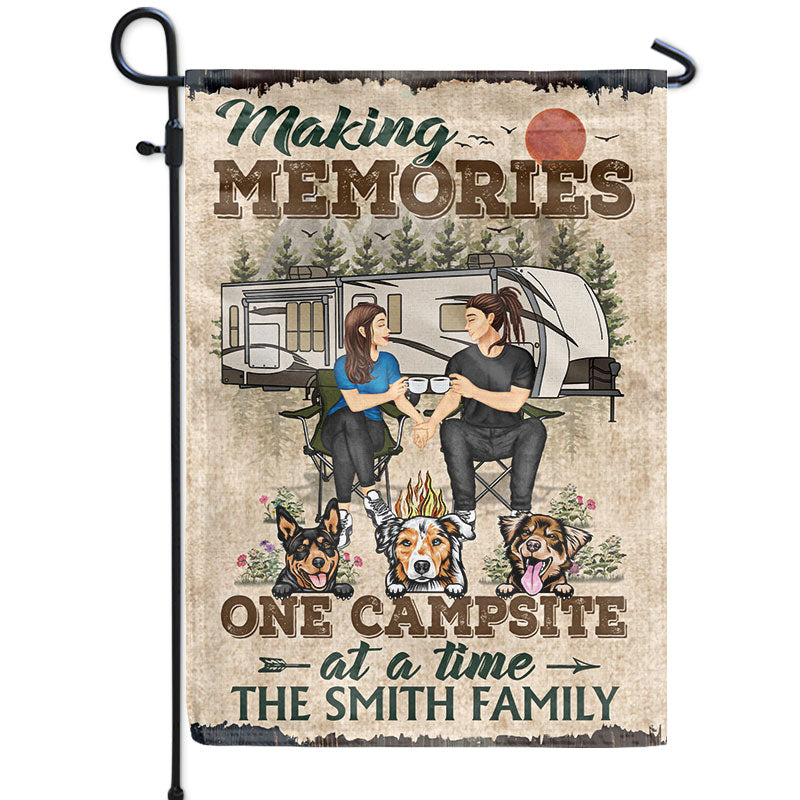 Camping Couple Making Memories One Campsite At A Time - Gift For Dog Lovers - Personalized Custom Flag