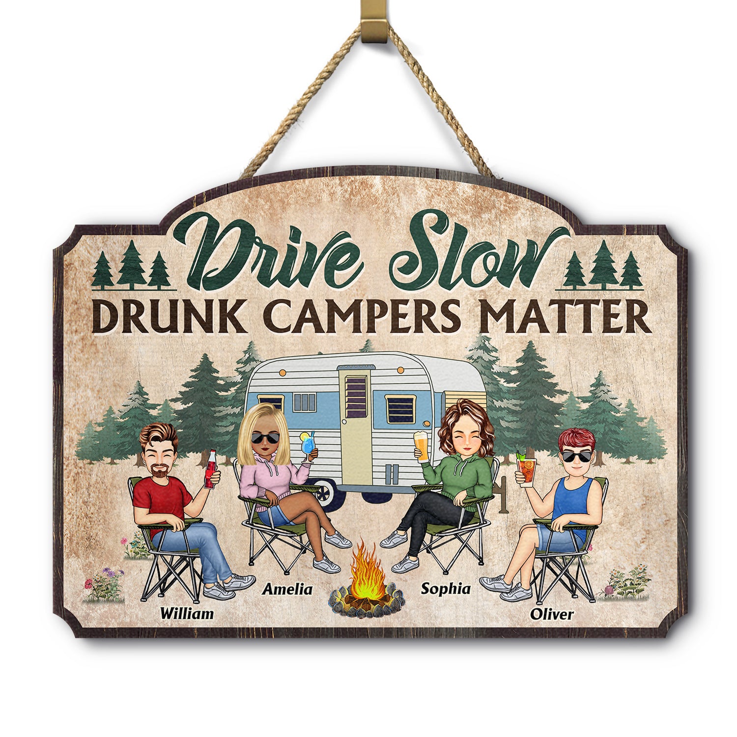Drive Slow Drunk Campers Matter Camping Traveling - Vacation, Funny Gift For Campers, Besties, Family - Personalized Custom Shaped Wood Sign