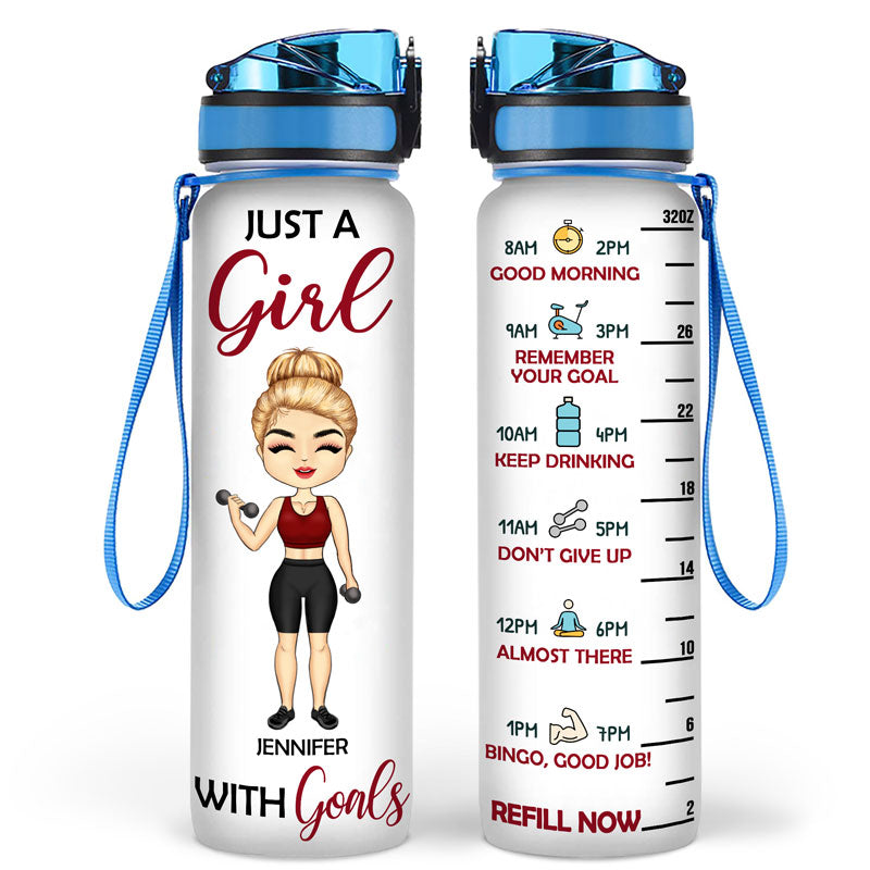 Fitness Girl With Goals - Gift For Gymer - Personalized Custom Water Tracker Bottle