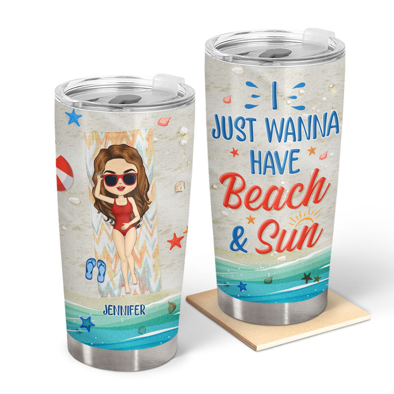 Chibi Girl I Just Wanna Have Beach And Sun - Personalized Custom Tumbler