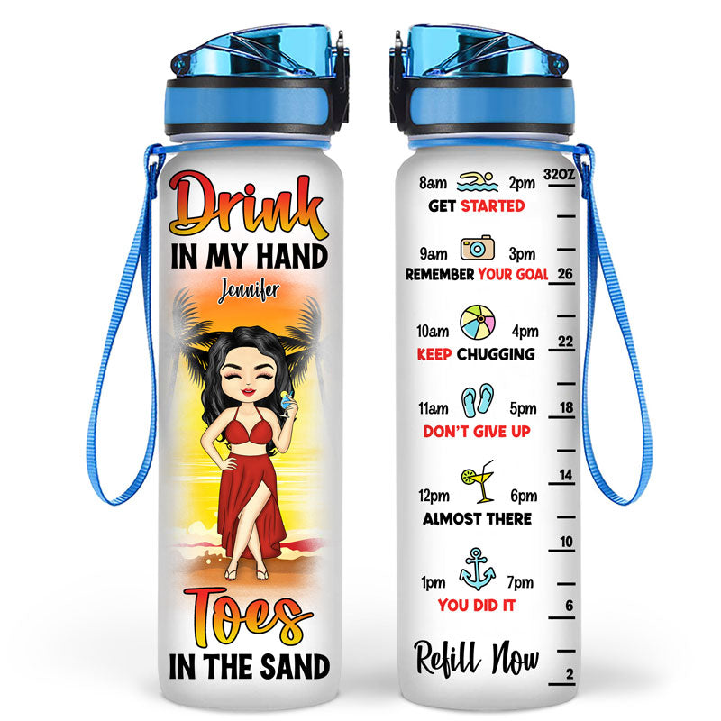 Summer Vibe Girl Drink In My Hand Toes In The Sand - Gift For Women - Personalized Custom Water Tracker Bottle