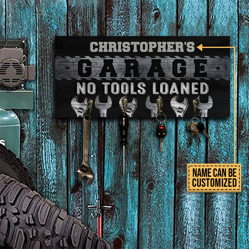 Auto Mechanic Garage Tool Hook Rack No Tools Loaned Personalized Custom Wood Key Holder
