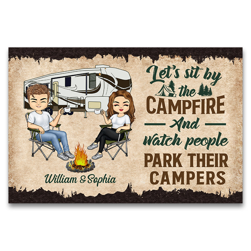 Let's Sit By The Campfire Husband Wife Camping - Couple Gift - Personalized Custom Doormat