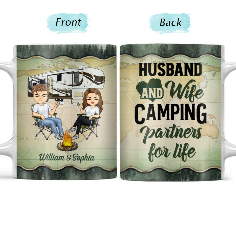 Camping Partners For Life Husband Wife Forest - Couple Gift - Personalized Custom White Edge-to-Edge Mug