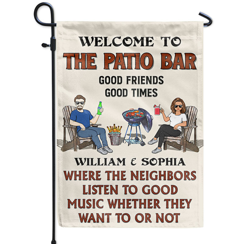 Patio Grilling Listen To The Good Music Couple Husband Wife - Personalized Custom Flag