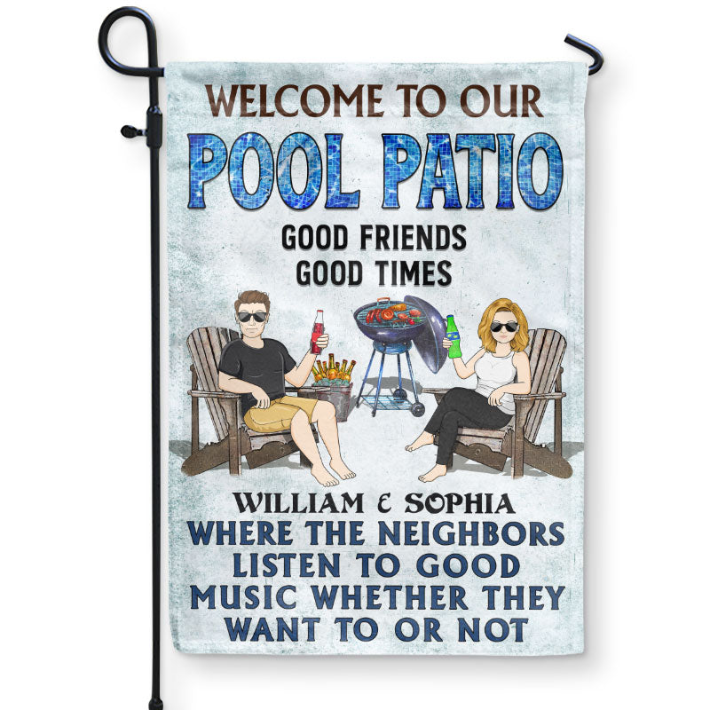 Poolside Grilling Listen To The Good Music Couple Husband Wife - Personalized Custom Flag