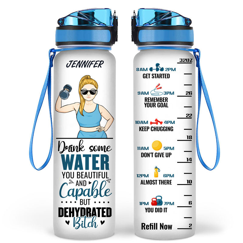 Drink Some Water You Beautiful Gym Girl - Gift For Woman - Personalized Custom Water Tracker Bottle