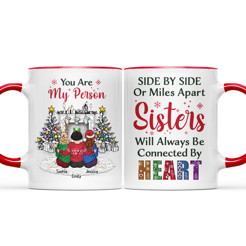 Sisters & Brothers Will Always Be Connected By Heart - Christmas Gift For Siblings And Best Friends - Personalized Custom Accent Mug