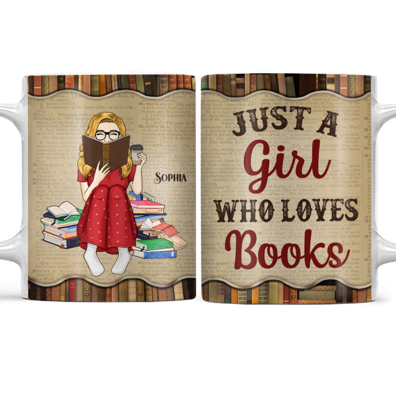 Just A Girl Who Loves Books Reading Vintage - Gift For Book Lovers - Personalized Custom White Edge-to-Edge Mug