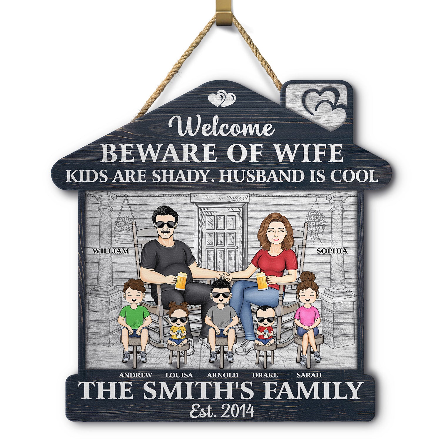 Family Couple Welcome Beware Of Wife Kids Are Shady Husband Is Cool - Gift For Family - Personalized Custom Shaped Wood Sign