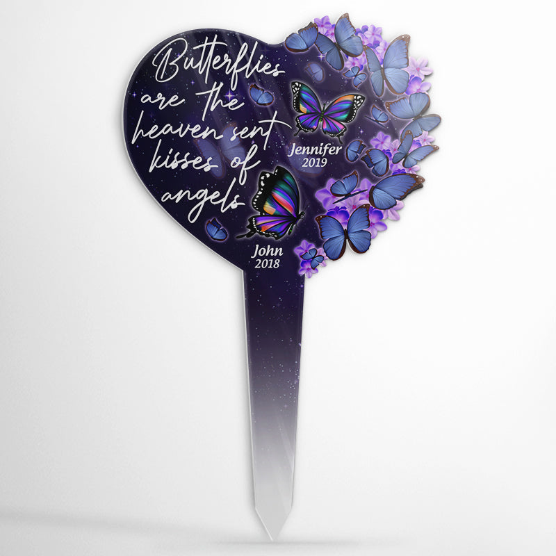 Butterflies Are Heaven Sent Kisses Of Angels - Memorial Gift - Personalized Custom Heart Acrylic Plaque Stake