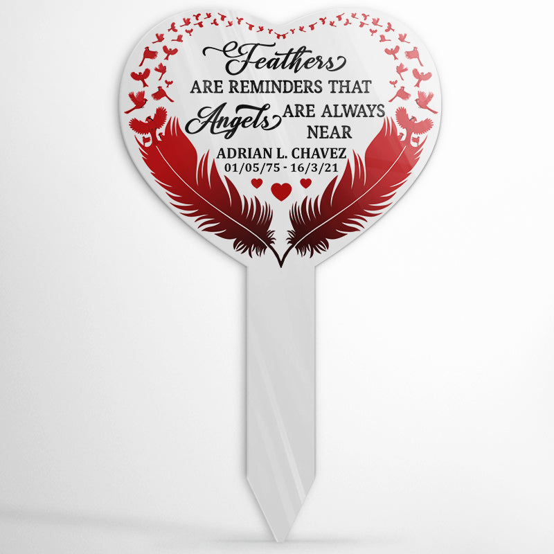 Cardinal Memorial Angels Are Always Near - Memorial Gift - Personalized Custom Heart Acrylic Plaque Stake