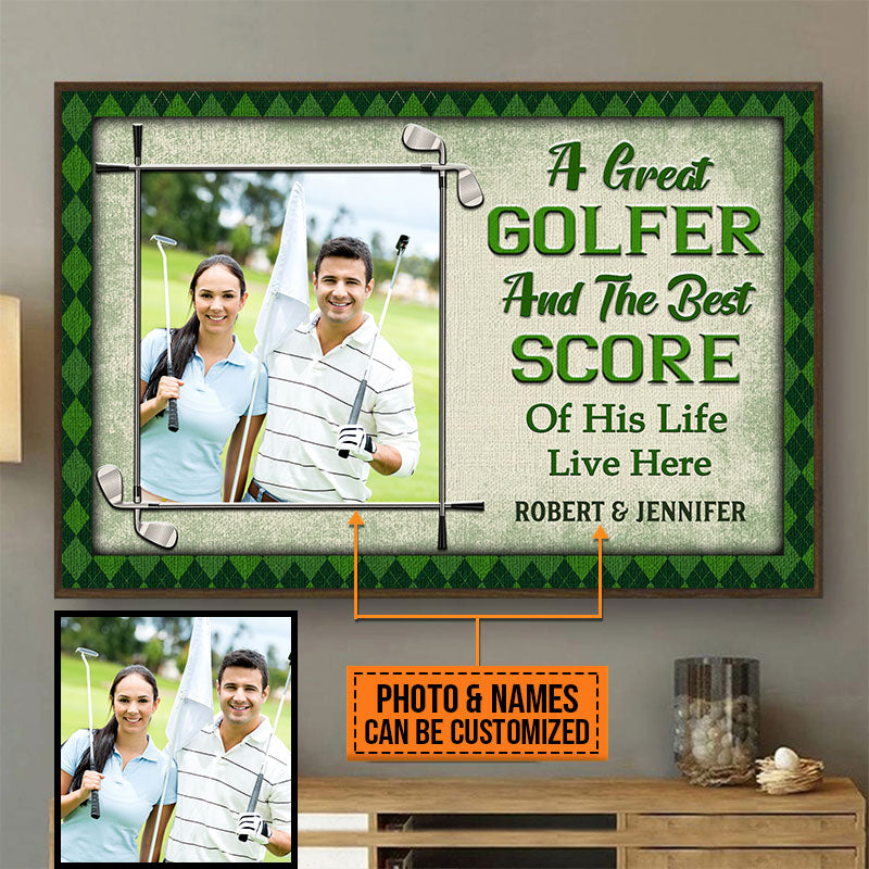 Custom Photo Gift Golf Couple Golfer Best Score Live Here Custom Poster,  Anniversary, Wall Pictures, Wall Art, Wall Decor