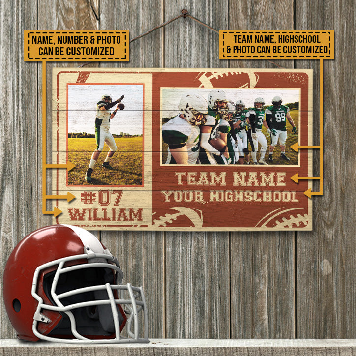 Custom Photo American Football Highschool Team Custom Wood Rectangle Sign, Football Gift, Football Team Idea