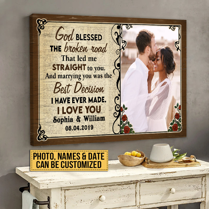 Custom Photo Couple Husband Wife God Blessed The Broken Road Photo Gift Custom Canvas, Wedding Gift, Anniversary, Wall Pictures, Wall Art, Wall Decor