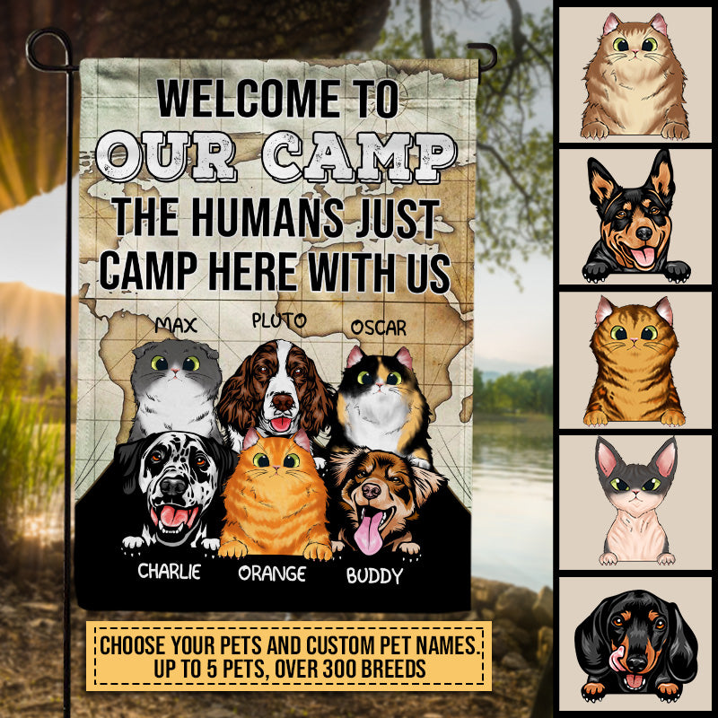 Camping Dog, Cat, Pet, Camper, Welcome To Our Camp Custom Flag