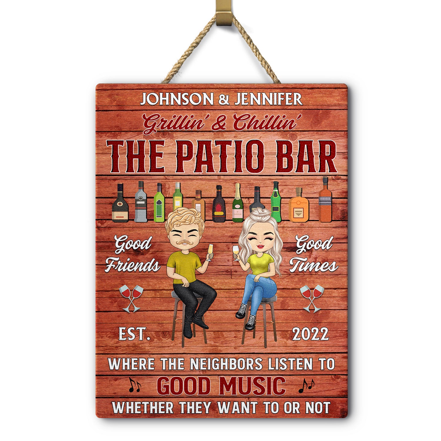 Patio Bar Where The Neighbor Listen To Good Music - Outdoor Decor - Personalized Custom Shaped Wood Sign