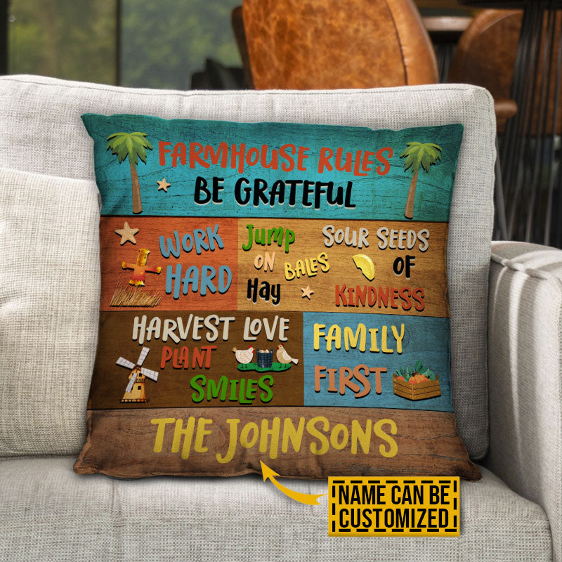 Farmhouse Rules Family First Custom Pillow