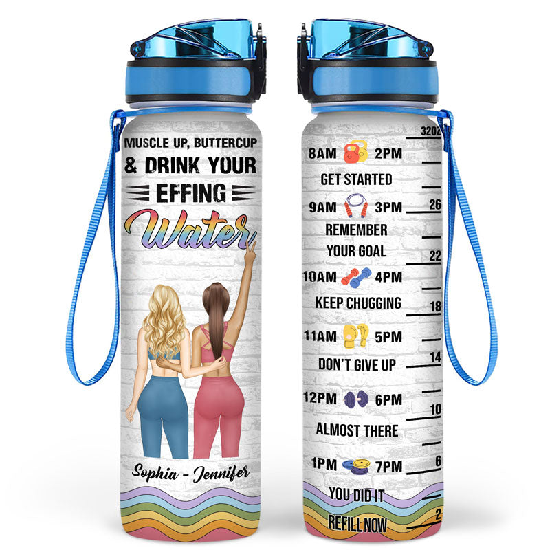 Gym Bestie Muscle Up Butter Cup - Personalized Custom Water Tracker Bottle