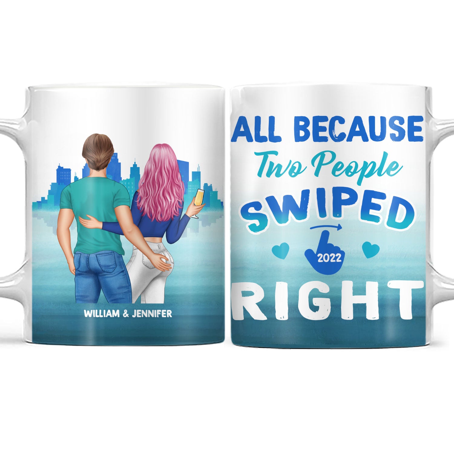 Swiped Right - Gift For Couples - Personalized Custom White Edge-to-Edge Mug