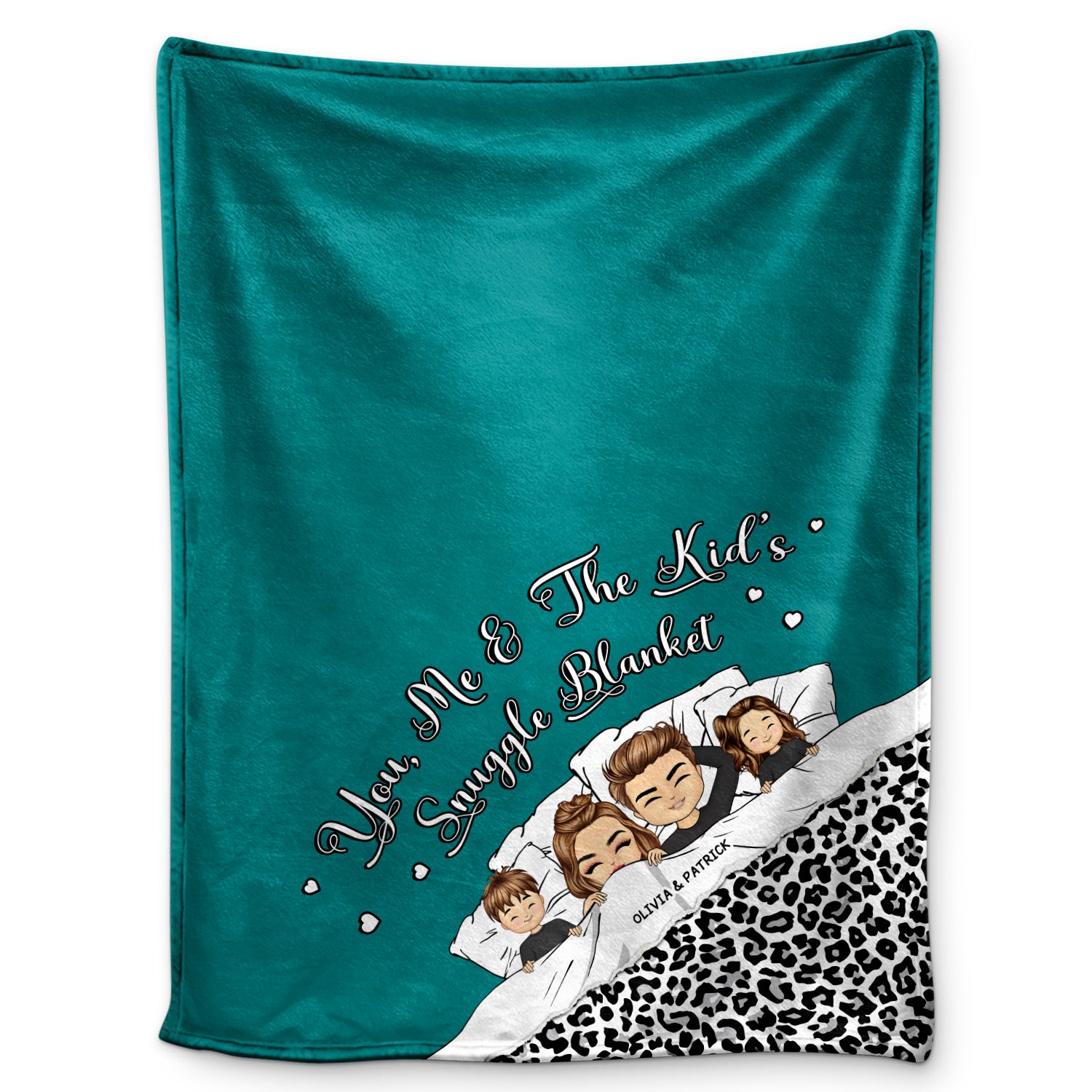 Couple Chibi You, Me & The Kids Snuggle Blanket - Gift For Family, Couple - Personalized Custom Fleece Blanket
