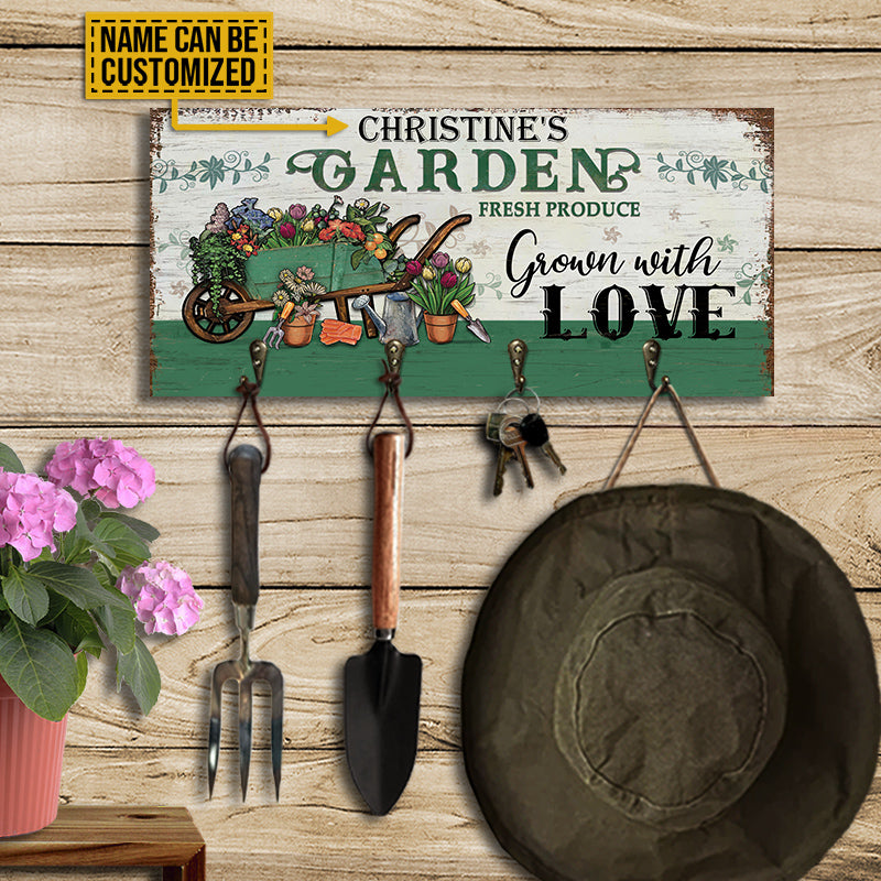 Garden Grown With Love Personalized Custom Wood Key Holder