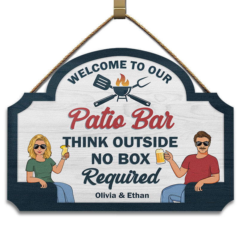Couple Think Outside - Home Decor For Patio, Deck, Porch, Shaverbahn, Bar - Personalized Custom Shaped Wood Sign
