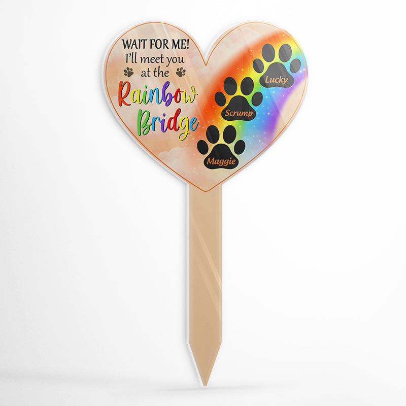 I'll Meet You At The Rainbow Bridge - Pet Memorial Gift - Personalized Custom Heart Acrylic Plaque Stake