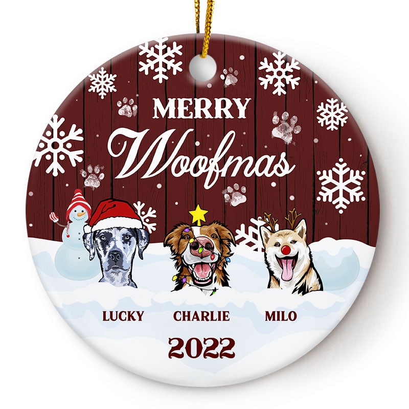 Merry Woofmas - Christmas Gift For Dog Lovers - Personalized Custom Circle Ceramic Ornament
