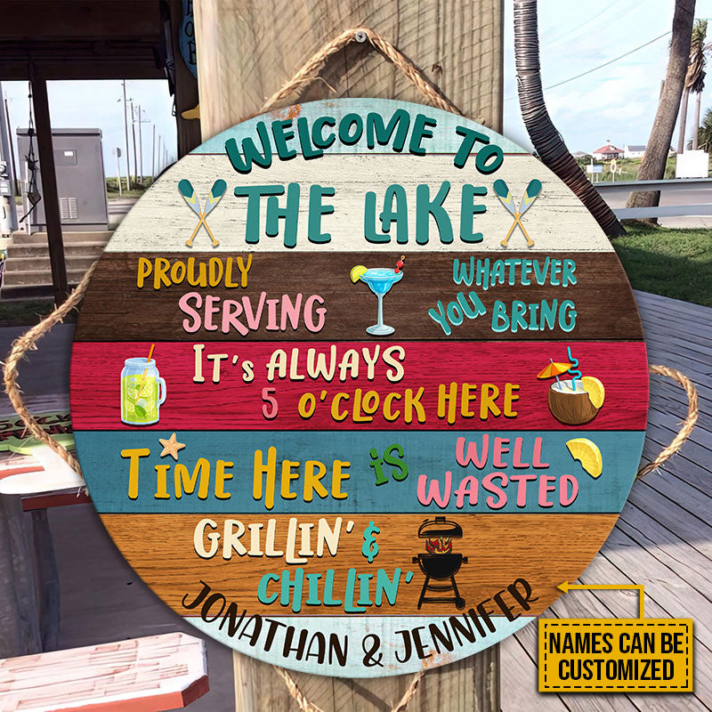 Lake House Proudly Serving Whatever Custom Wood Circle Sign