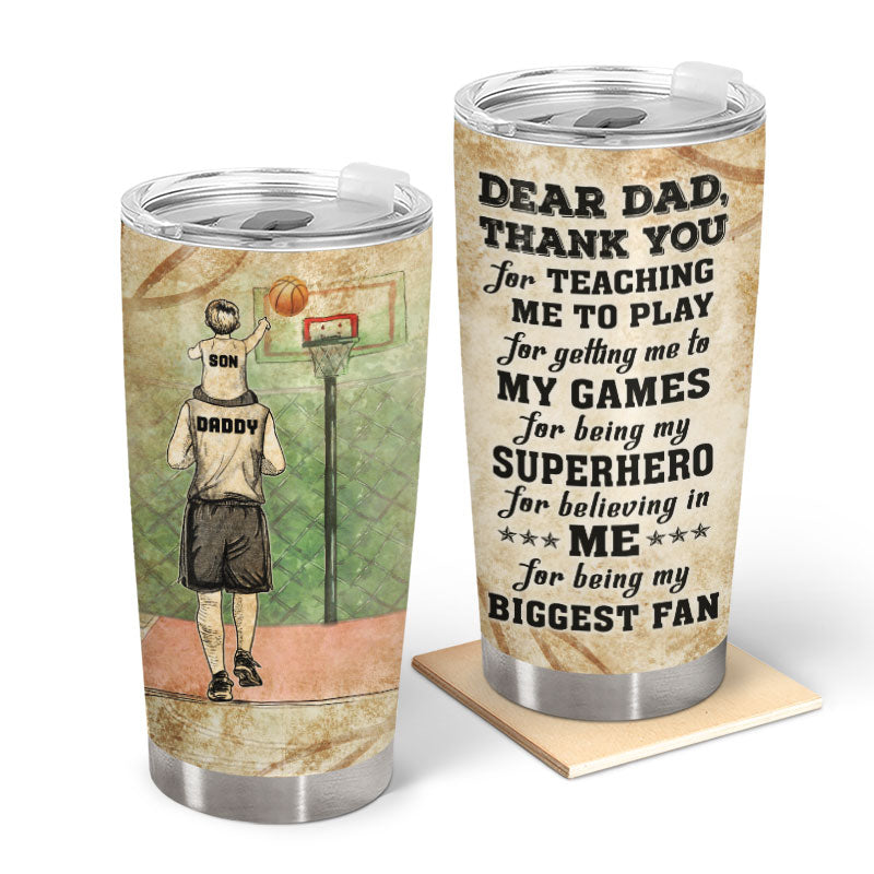 Wander Prints Fathers Day Gifts - Birthday Gifts for Dad & Fathers Day Gifts From Daughter - Dad Gifts From Kids Father's Day Gifts - Stainless Steel Basketball Tumbler Dad Birthday Gifts from Daughter, Thank You For Teaching Me Travel Coffe Mug with Lid