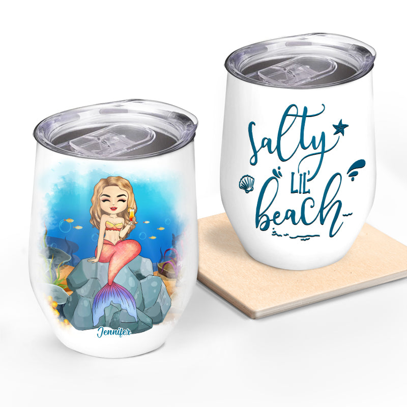 Beach Chibi Girl Salty By Choice - Personalized Custom Wine Tumbler