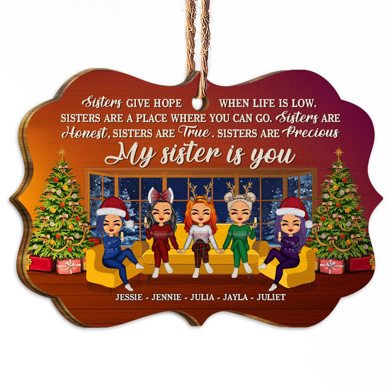 Christmas Sibling Couch My Sister Is You - Personalized Custom Wooden Ornament
