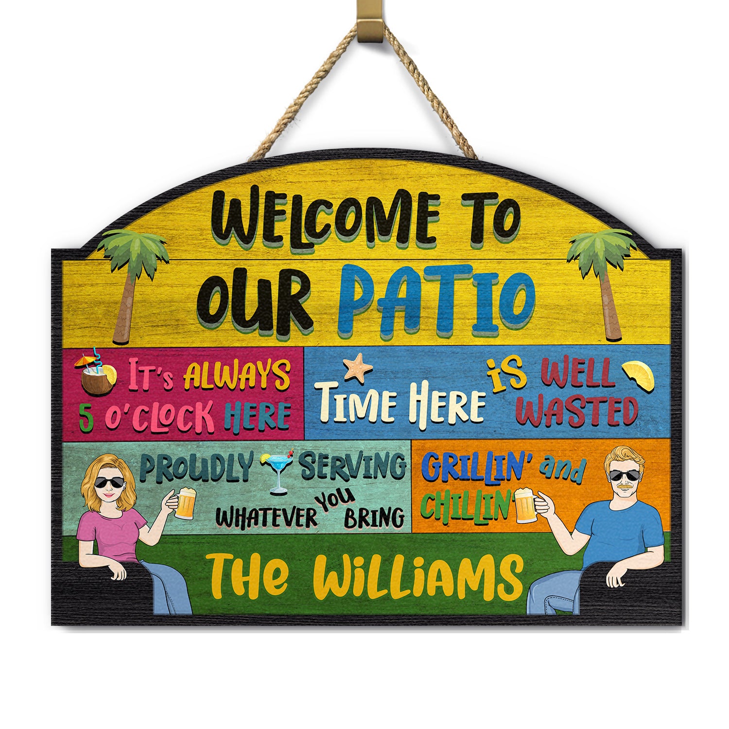 Couple Welcome Grilling Chilling - Home Decor For Patio, Pool, Hot Tub, Deck, Shaverbahn, Bar - Personalized Custom Shaped Wood Sign