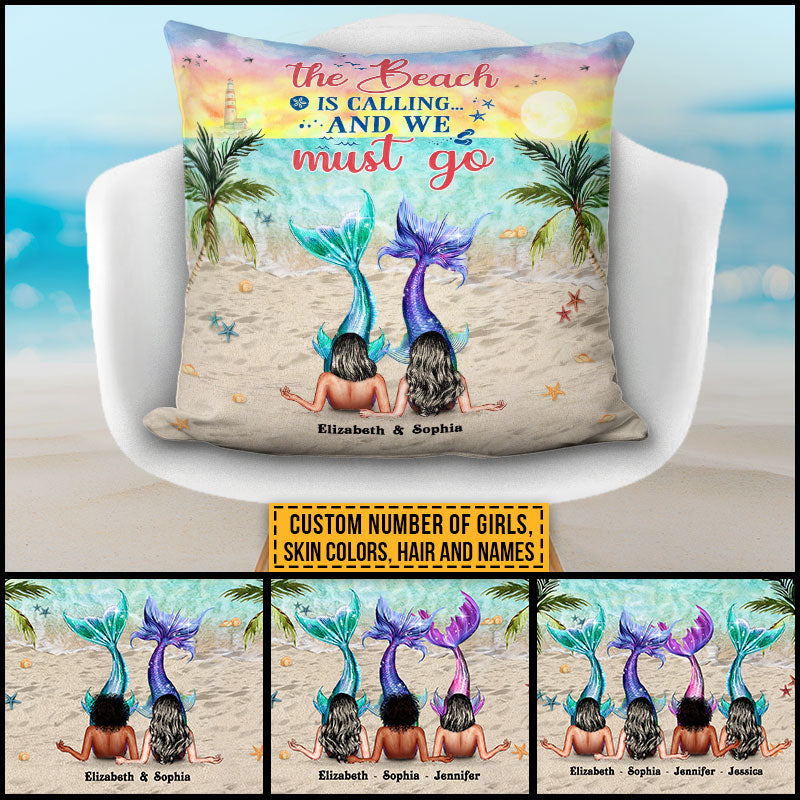 Mermaid Bestie The Beach Is Calling Custom Pillow