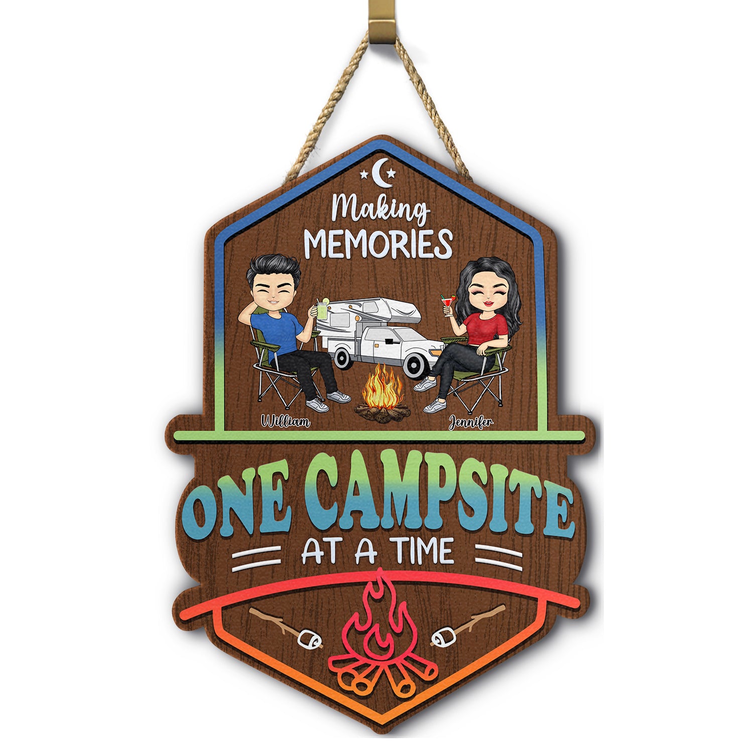 Making Memories One Campsite At A Time - Outdoor, Indoor Home Decor Gift For Campers, Husband, Wife, Couples - Personalized Custom Shaped Wood Sign