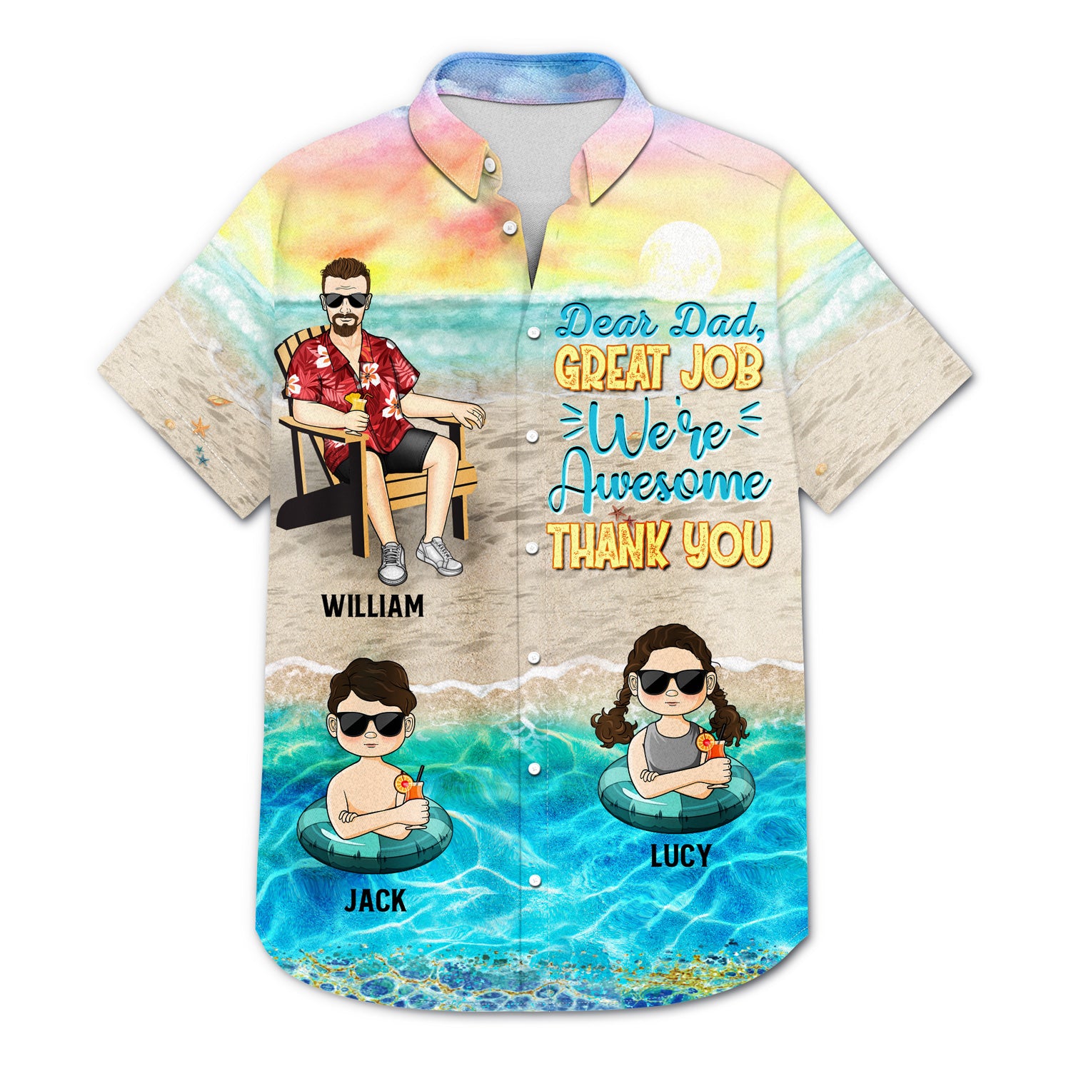 Dear Dad Great Job We're Awesome Thank You - Birthday, Loving Gift For Father, Grandpa, Grandfather - Personalized Custom Hawaiian Shirt