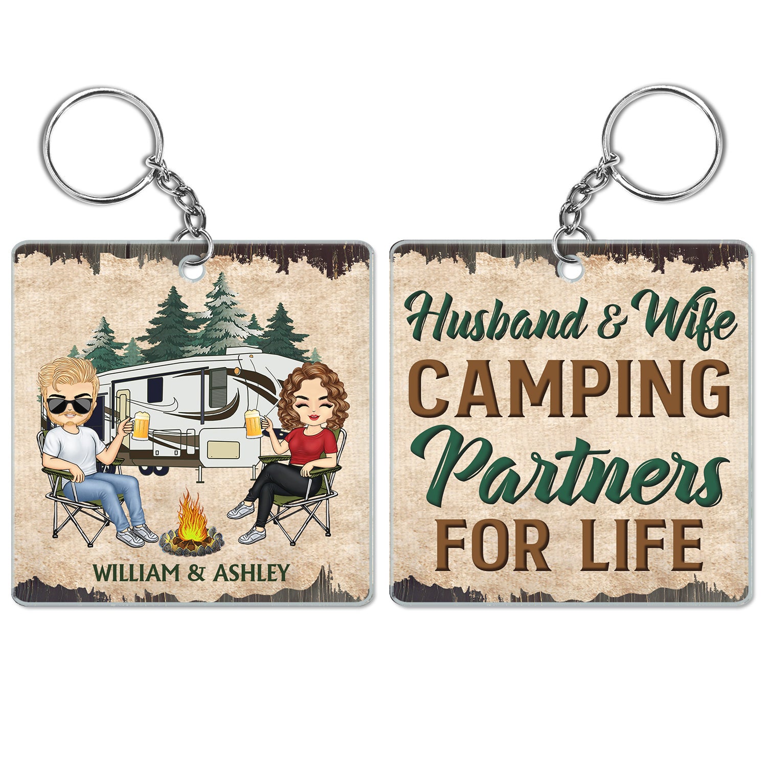 Husband And Wife Camping Partners For Life - Anniversary, Birthday Gift For Spouse, Husband, Wife, Boyfriend, Girlfriend, Campers - Personalized Custom Acrylic Keychain