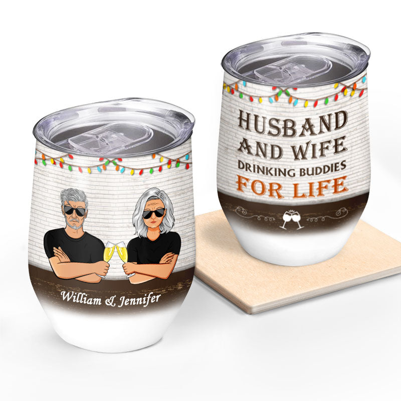Family Old Couple Drinking Buddies For Life - Personalized Custom Wine Tumbler