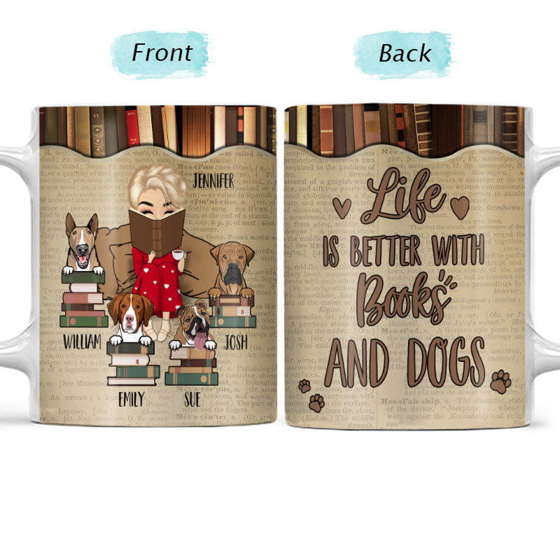 Reading Chibi Girl Life Is Better With Books Cats & Dogs - Personalized Custom White Edge-To-Edge Mug