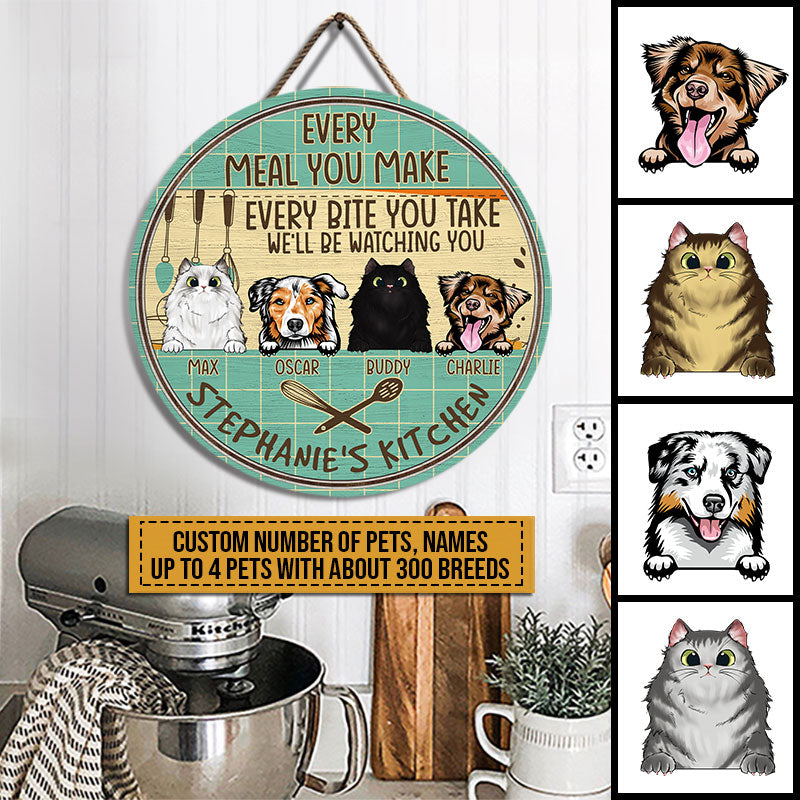 Pet Lovers We'll Be Watching You Custom Wood Circle Sign, Dog, Cat, Funny Kitchen Decor, Gift For Pet Lovers