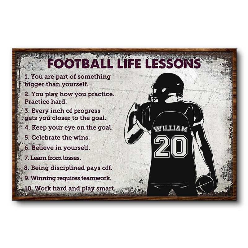 Personalized American Football Life Lessons White Custom Poster